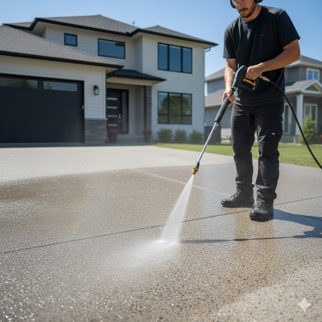 Residential pressure cleaning driveway